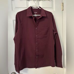 FLX Men's Long-Sleeve Button-Down Shirt in Deep Wine